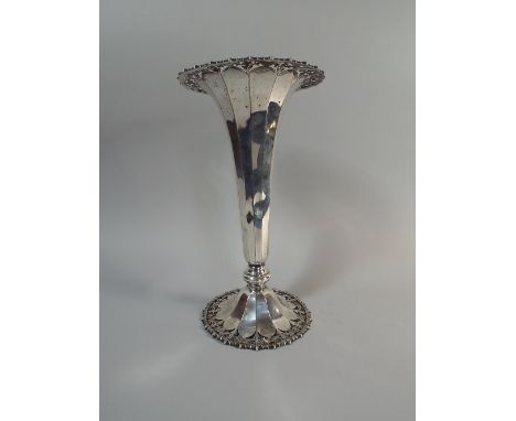 A Silver Plated Single Trumpet Epergne with Pierced Base and Rim, 31cm High