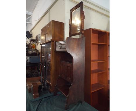 A Late Victorians Gentleman's Walnut Wash Stand with Base Shelf, Centre Cupboard, Drawer and Raised Mirror, 45cm Wide 