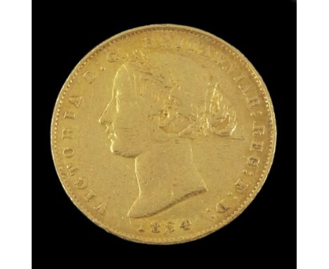 Queen Victoria 1864 Australian gold full sovereign coin, Sydney Mint, housed in a plastic holder with CPM information leaflet