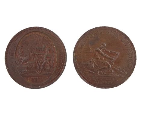 Two French Revolution five sols medallions, both dated 1792, the first reading 'Vivre Libres Ou Mourir 14 Juillet 1790', the 