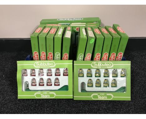 A box of fifteen Subbuteo teams together with boxed stands and figures  CONDITION REPORT: This lot contains; Birmingham City,