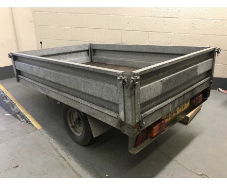 A Conway PP 506 trailer, internal dimensions 197 cm x 123 cm, single-axle, with rear light board, with dolly wheel.  