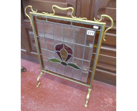 Art Nouveau brass & leaded light fire screen