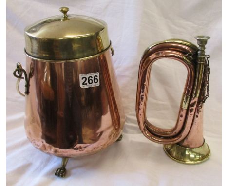 Bugle & copper lidded pot on legs