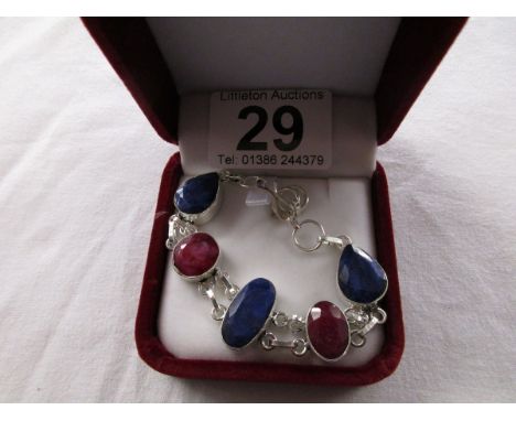 Sapphire & ruby set silver bracelet