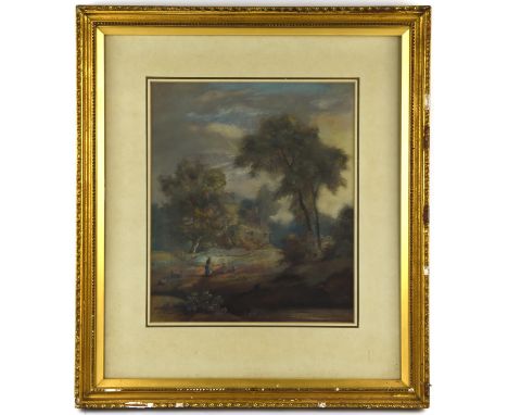 James R. Middleton (early 20th century), Wooded landscape with figure, pastel, 35 x 30cm.; together with a further pastel riv