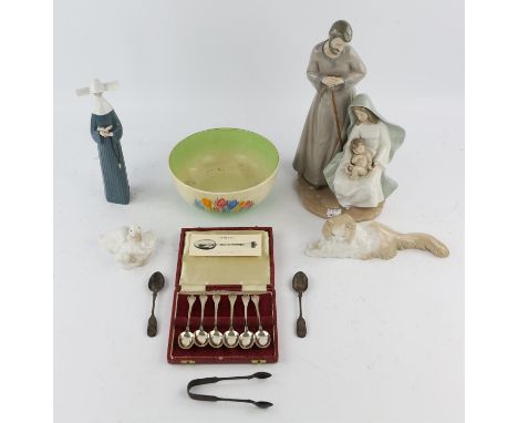 Nao porcelain figure Prayerful Moment (boxed), A Nao porcelain figure group, h.37cm, two Nao porcelain animalier groups and a