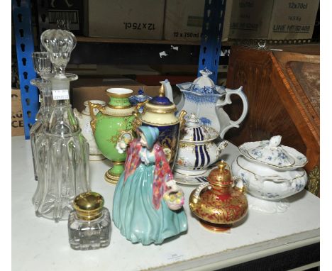 A Royal Worcester twin  handled vase, early 20th century, formerly with a lid, H 15cm, a Royal Crown Derby small lidded vase,