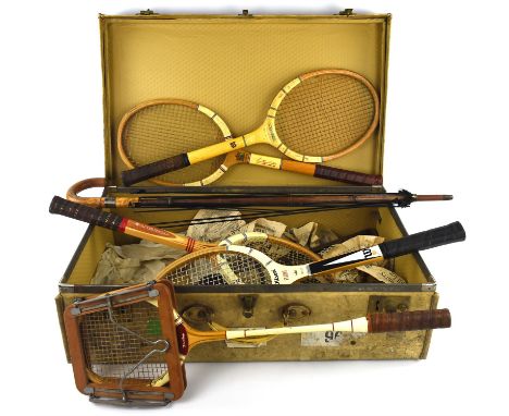 A quantity of collectables including ; an Edwardian butlers call, a leather suitcase, a pig skin suit case with Cunard White 