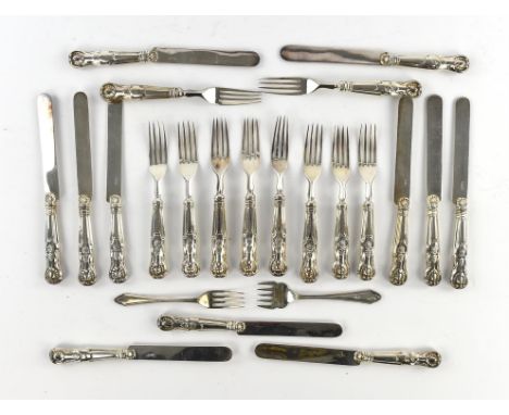 A quantity of silver plated flatware including Mappin and Webb, knives, forks, spoons and related items. (qty)