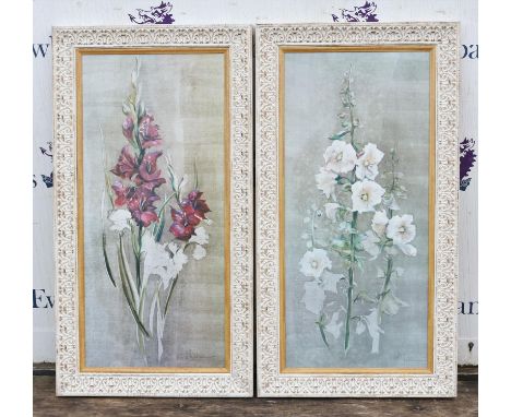 After N. M. Dulau, Study of Gladioli; Study of Hollyhock, a pair of oleograph prints, each 95 x 43cm.(2) Framed