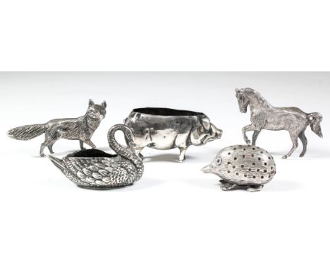 An Elizabeth II cast silver model of a fox, 1.375ins high, and a horse, 1.75ins high, each by S. M. D. Castings, London 1972 