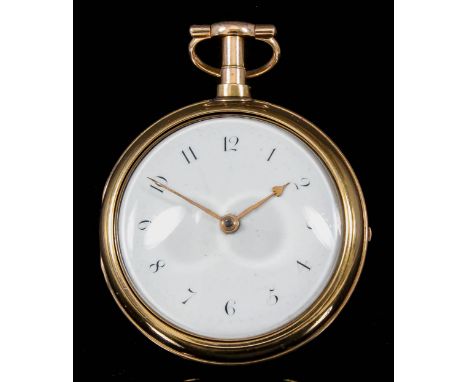 A George III 18ct gold pair cased pocket watch by Thomas Moss, Ludgate Street, London, No. 4531, the white enamel dial with A