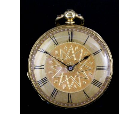 A late 19th Century Swiss lady's 18k gold pocket watch, the gilt dial with Roman numerals and matted and star pattern decorat