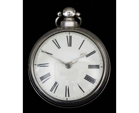 An early Victorian silver pair cased verge pocket watch (anonymous), No. 1740, the white enamel dial with Roman numerals and 