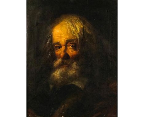 In the manner of Rembrandt van Rijn (1606-1669) - Oil painting - Portrait of an elderly gentleman with beard, canvas 20.5ins 