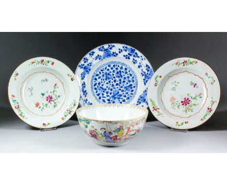 A small collection of Chinese porcelain, including - a "Kangxi" blue and white plate decorated with stylised flowers and conc