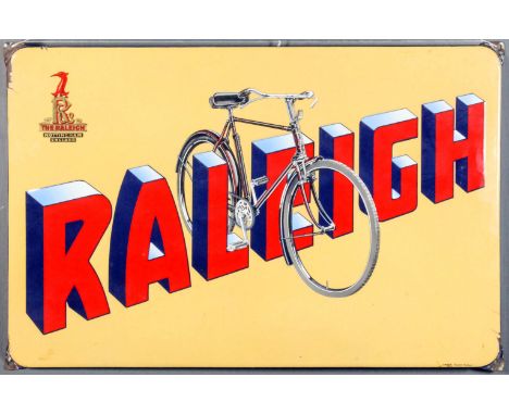 A 20th Century "Raleigh" red, blue, white and yellow advertising enamel sign, 18.75ins x 29ins, marked "Langcat Bussum Hollan