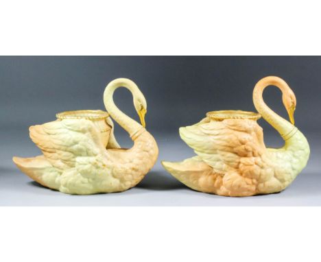 Two 19th Century Royal Worcester blush ivory bone china "Swan" vases (Model No. 532), 7.5ins high (Date Codes for 1898 and 18