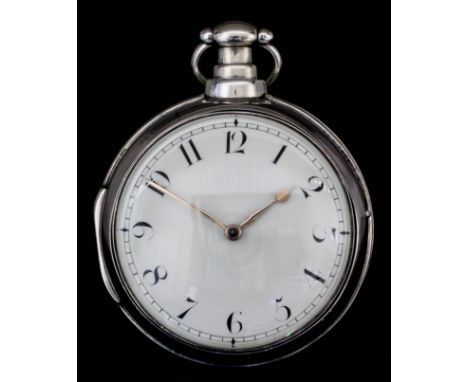 A George III silver pair cased verge pocket watch by George Grayden, London, No. 20625, the white enamel dial with bold Arabi