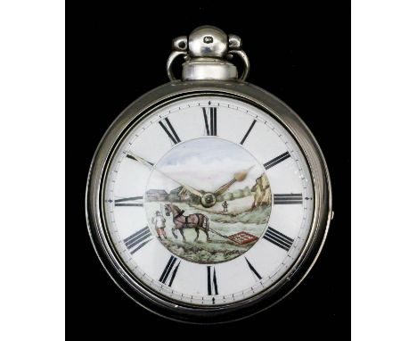An early Victorian silver pair cased "Farmer's" pocket watch by Thomas Whithill Jnr of Hotham, No. 503, the white enamel dial