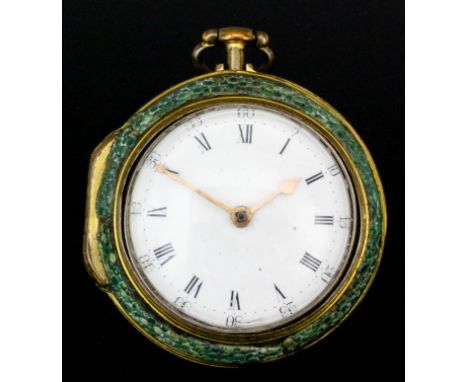 A George III silver, gilt brass and green shagreen covered pair cased verge pocket watch by William Clark of York, No. 187, t