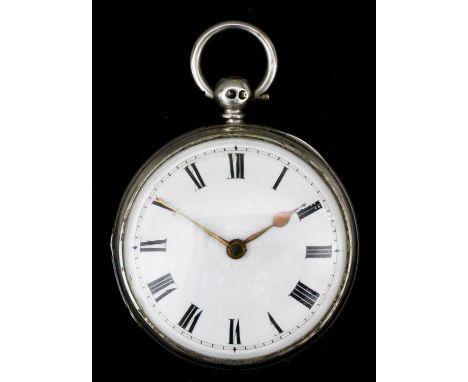 A late 19th Century Continental silver cased pocket watch, the white enamel dial with Roman numerals, subsidiary seconds dial