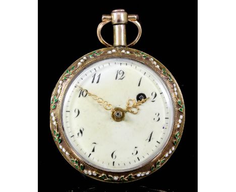 A late 18th/early 19th Century French lady's gilt and enamel pocket watch by L'Epine Hr. du Roy of Paris, the white enamel di