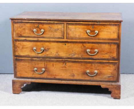 An 18th Century walnut chest with square edge to top, inlaid with chequered stringings and crossbanded, fitted two short and 