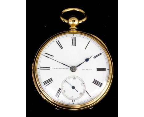 A Victorian 18ct gold consular cased pocket chronometer by Grimaldy &amp; Johnson of London, No. 12114, the white enamel dial