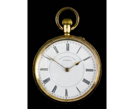 A late Victorian Swiss lady's 18k gold cased keyless pocket watch, retailed by Thomas Russell &amp; Son, Liverpool, No. 13145