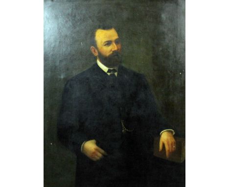 19th Century English school - Oil painting - Three quarter length portrait of a gentleman in mourning dress, relined canvas 3