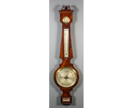 A 19th Century mahogany wheel barometer, thermometer and hydrometer by A. Boffi of Hastings, with 8ins diameter silvered dial