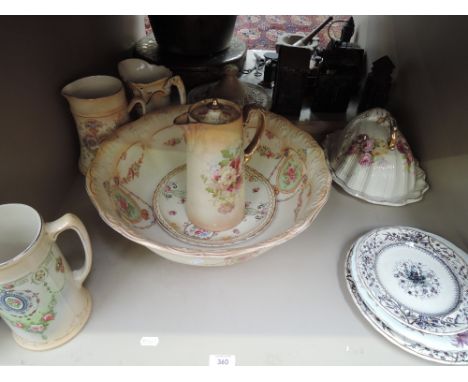 A selection of Fieldings Crown and Royal Devon and similar wares including wash bowl, a Victorian cheese dish and similar per