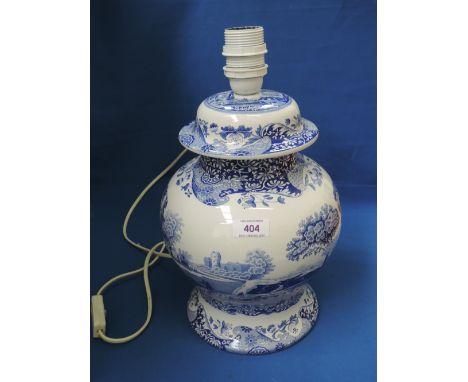 A modern Copeland Spode table lamp having blue and white Italian landscape pattern - microwave safe