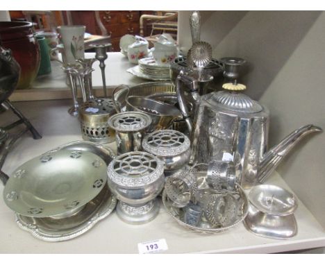 A selection of plated ware including bud vases, rose bowls, napkin rings, teapot etc