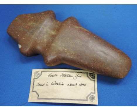 A Neolithic Basalt axe, found in Wiltshire, circa 1890