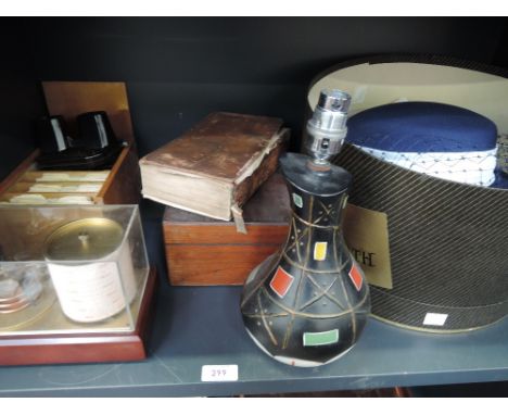 A selection of miscellaneous, including 1960's table lamp, View Master with slides, ladies hat etc