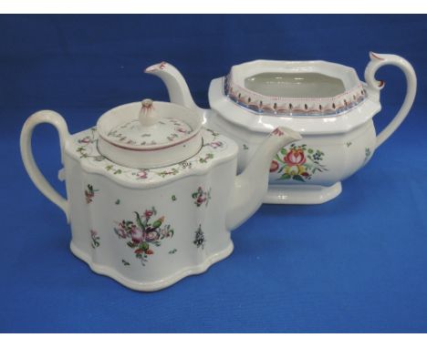 An early 19th century teapot, in the Newhall style, having foliate decoration and a similar period part teapot