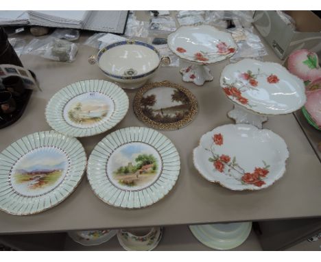 A Victorian tazza, and two plates having hand painted Scottish landscape decoration for Kitchburn Castle, Brig O'Turk and Dun