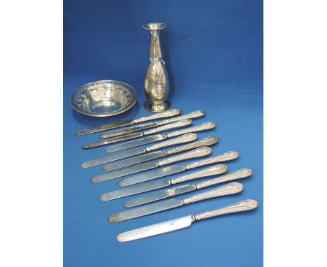 An American silver dish having scalloped and pierced decoration by Gorham stamped 106, and an American silver stem vase havin