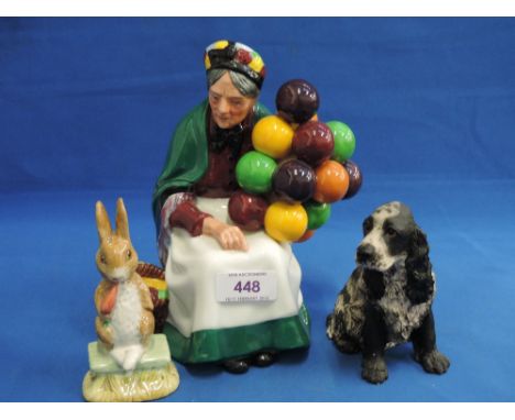 A Royal Doulton figurine, Balloon Seller HN1315, a Beswick BP figurine Fierce Bad Rabbit BP3B and a Border Fine Art study, co