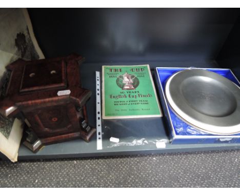 A selection of miscellaneous including early 20th century burr walnut jewellery box, a pamphlet 'The Cup' Final 1932, decorat