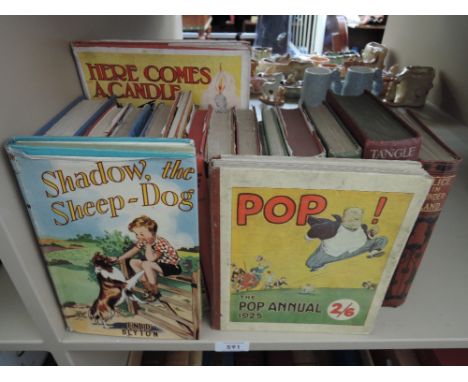 A selection of books, children's interest, including Pop! annual 1925, Enid Blyton, Tanglewood Tales with Willy Pogany illust