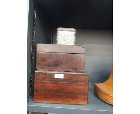 A Victorian rosewood work box, having mother of pearl inlay decoration, a similar box, and a vintage toffee tin having Art No