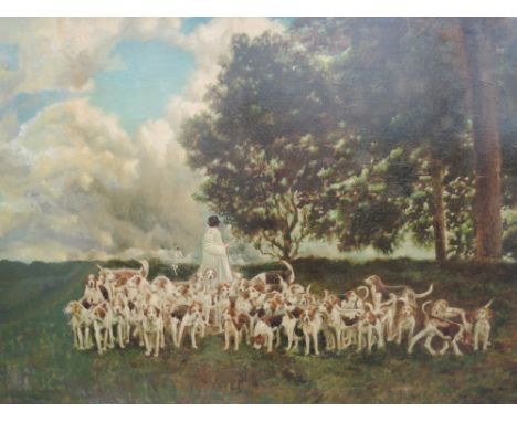 An oil painting, hunting dogs in rural landscape, possibly Lune valley interest