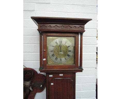 A late 18th century longcase clock, having square pillar hood, containing brass 30 day movement, by Alex Marshall, Douglas, o