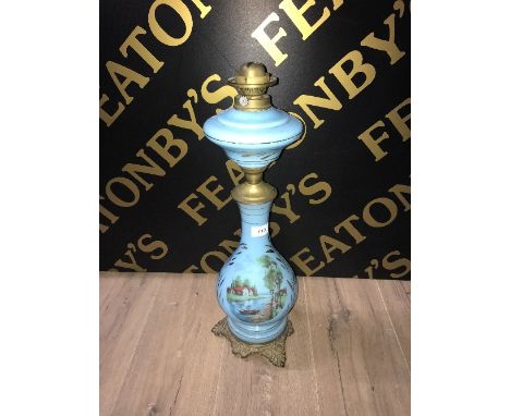 BLUE GLASS OIL LAMP ( NO TOP )