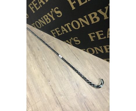 VICTORIAN GLASS WALKING STICK WITH BLACK & WHITE SWIRLS