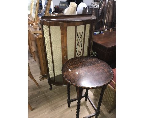 VINTAGE CHINA CABINET & OAK BARLEY TWIST SIDE TABLE